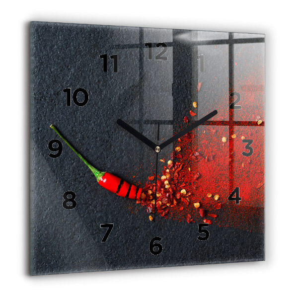 Square glass wall clock Red pepper seasoning
