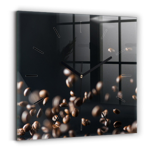 Square glass wall clock Coffee beans