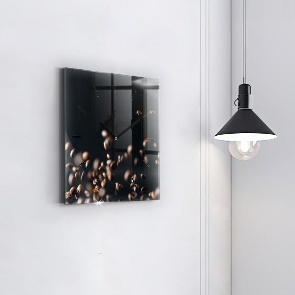 Square glass wall clock Coffee beans