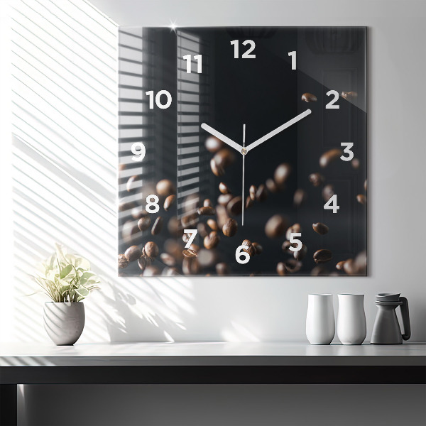 Square glass wall clock Coffee beans