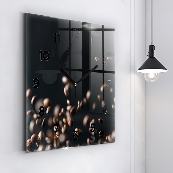 Square glass wall clock Coffee beans