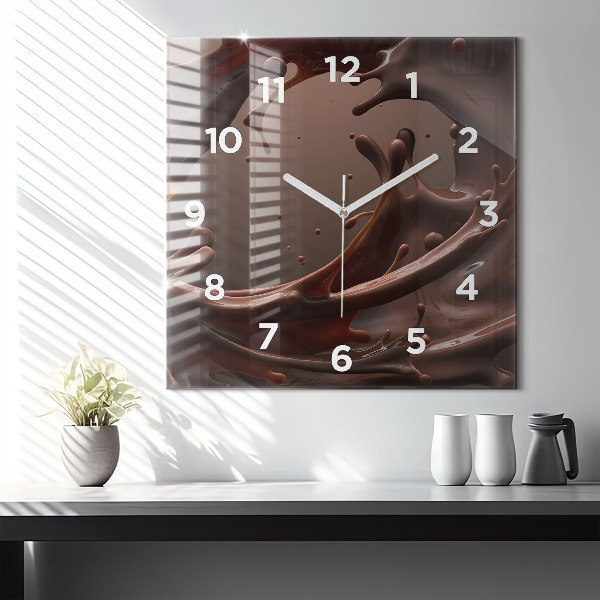 Square glass wall clock Cocoa waves