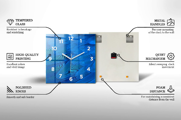 Square glass wall clock Cocoa waves