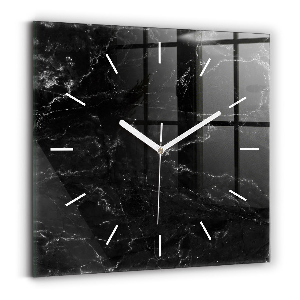 Square glass wall clock Black marble
