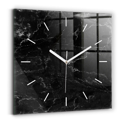 Square glass wall clock Black marble
