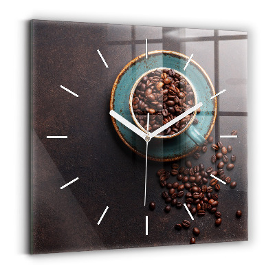 Square glass wall clock A cup of coffee