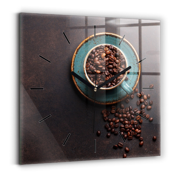Square glass wall clock A cup of coffee
