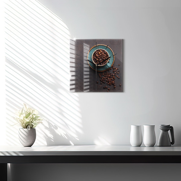 Square glass wall clock A cup of coffee