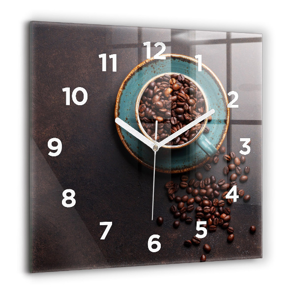 Square glass wall clock A cup of coffee
