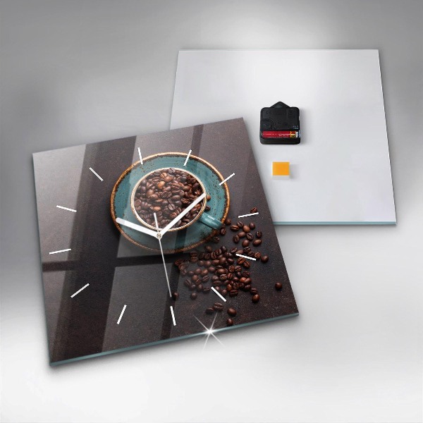Square glass wall clock A cup of coffee