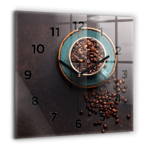Square glass wall clock A cup of coffee