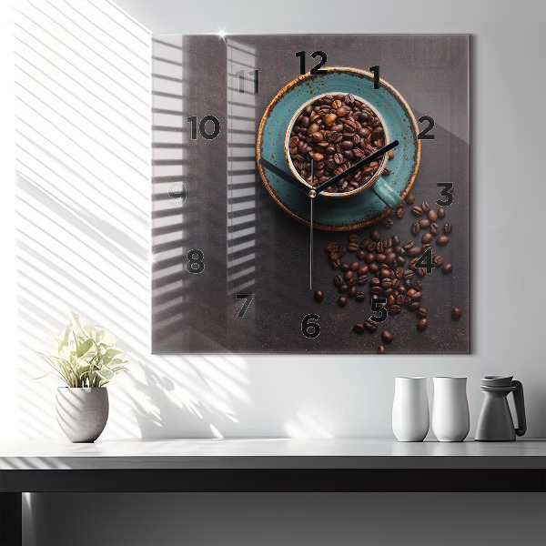 Square glass wall clock A cup of coffee