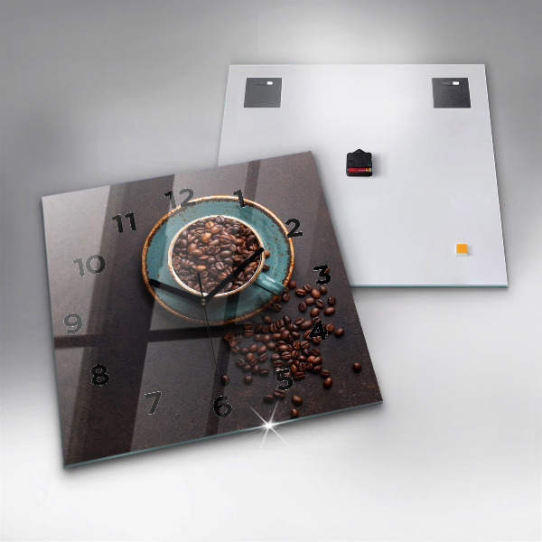Square glass wall clock A cup of coffee