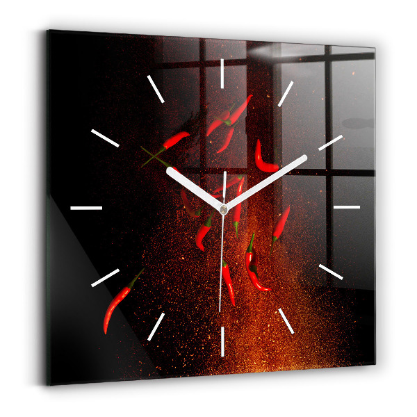 Square glass wall clock Chili peppers
