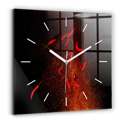 Square glass wall clock Chili peppers