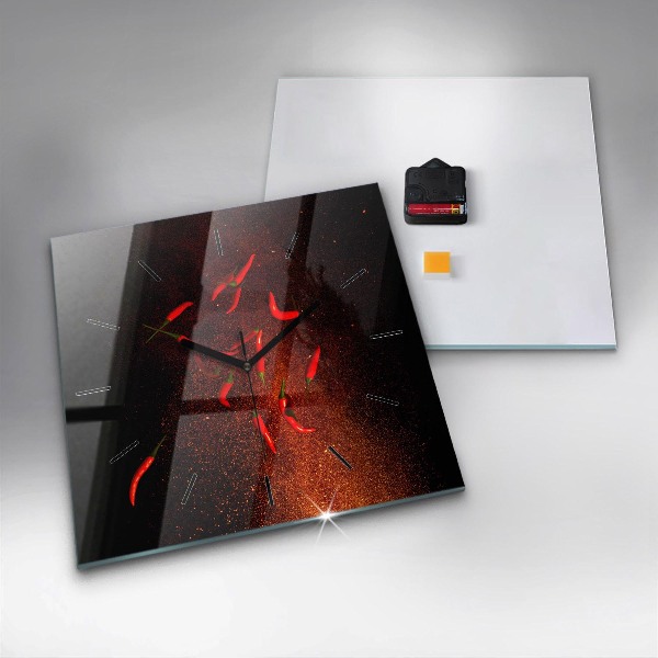Square glass wall clock Chili peppers
