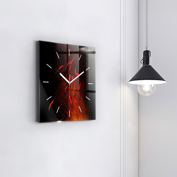 Square glass wall clock Chili peppers