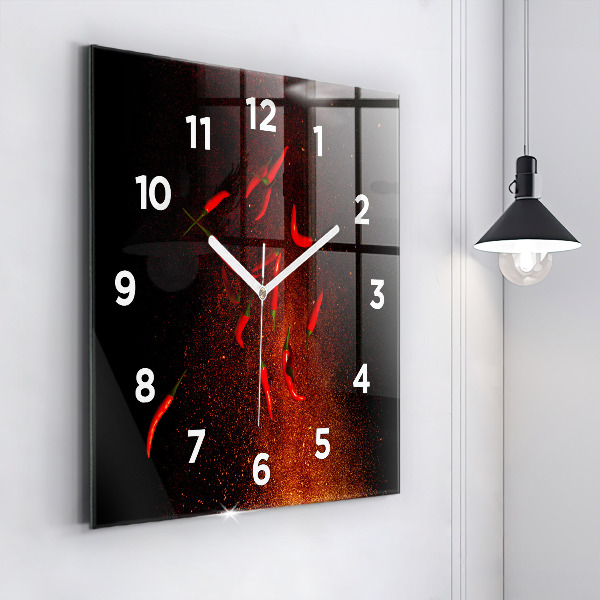 Square glass wall clock Chili peppers