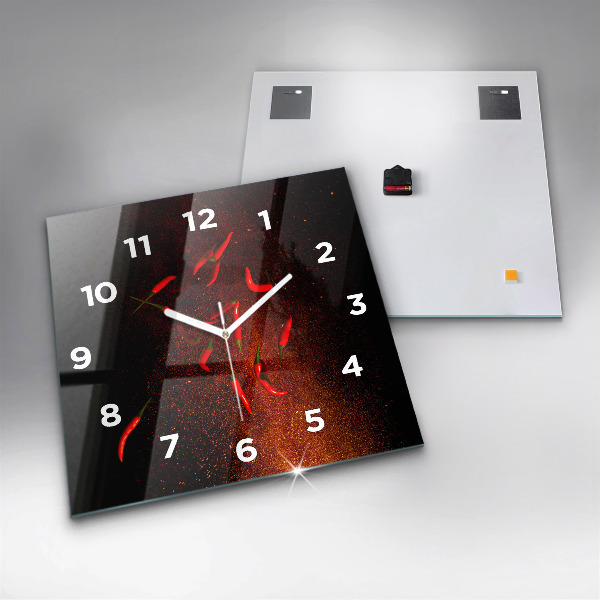 Square glass wall clock Chili peppers