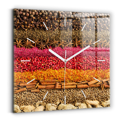 Square glass wall clock Rows of spices