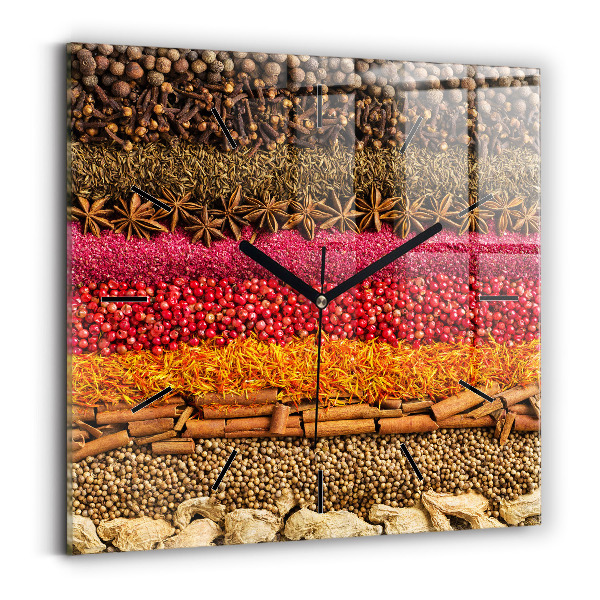 Square glass wall clock Rows of spices