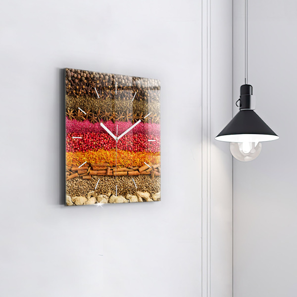 Square glass wall clock Rows of spices