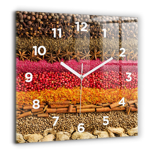 Square glass wall clock Rows of spices