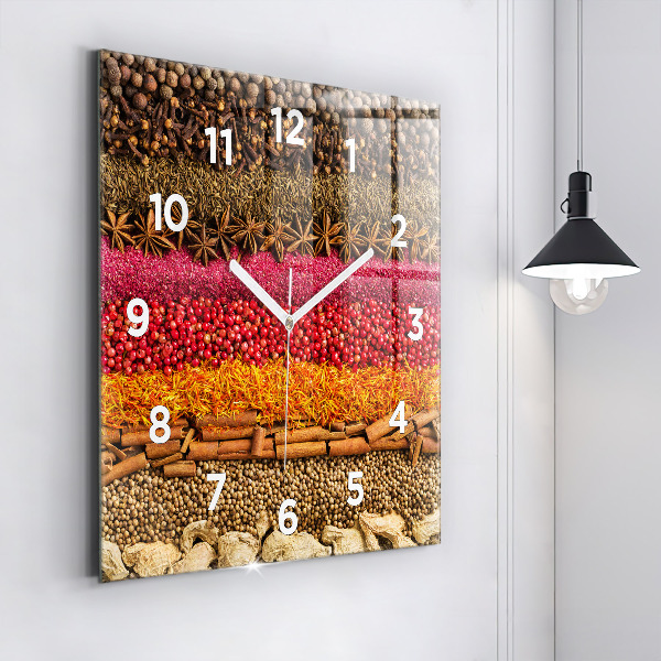 Square glass wall clock Rows of spices