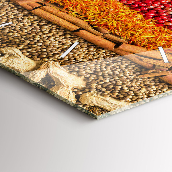 Square glass wall clock Rows of spices