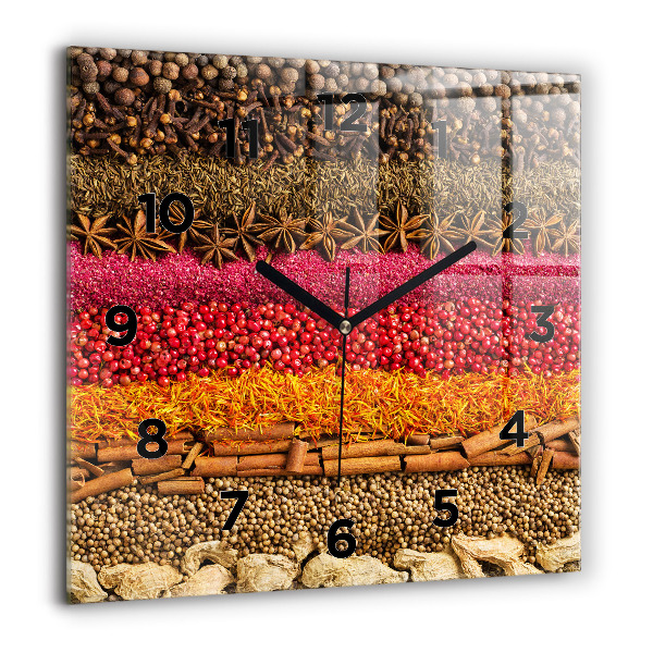 Square glass wall clock Rows of spices