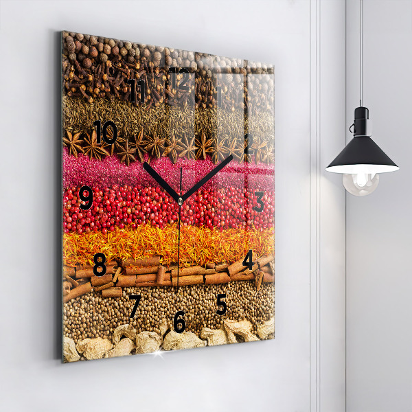 Square glass wall clock Rows of spices