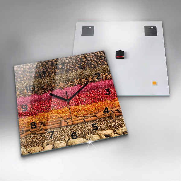 Square glass wall clock Rows of spices