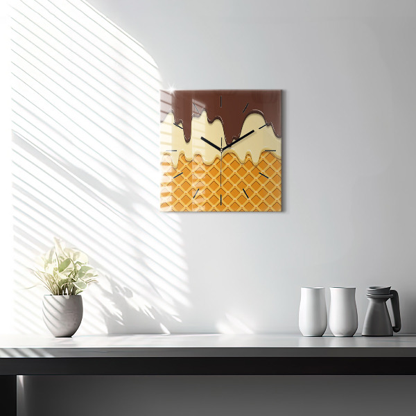 Square glass wall clock Waffle and ice cream