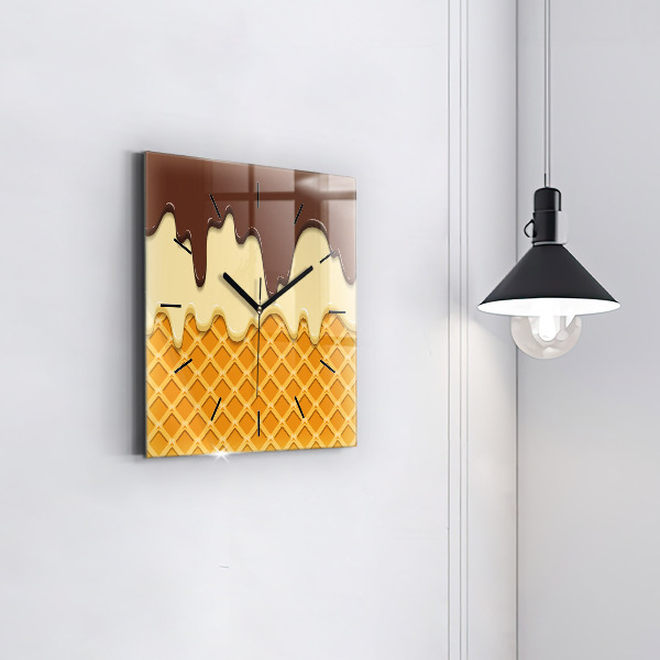 Square glass wall clock Waffle and ice cream