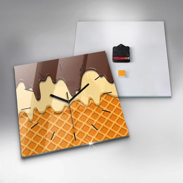 Square glass wall clock Waffle and ice cream