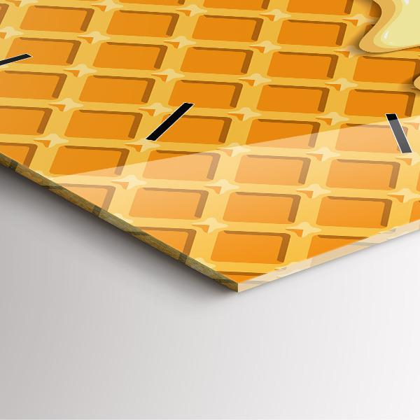 Square glass wall clock Waffle and ice cream