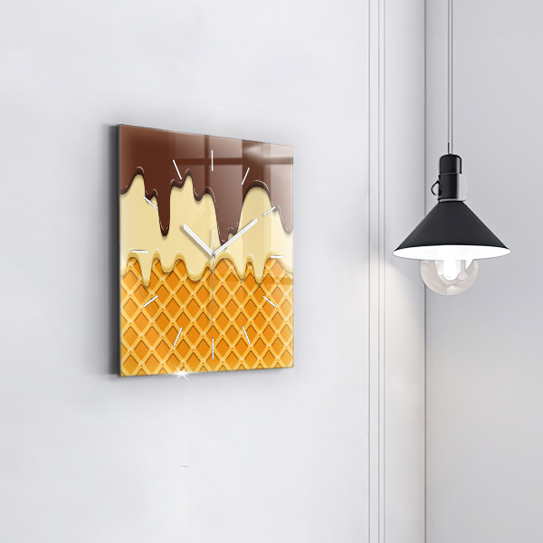 Square glass wall clock Waffle and ice cream
