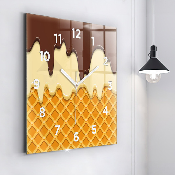 Square glass wall clock Waffle and ice cream