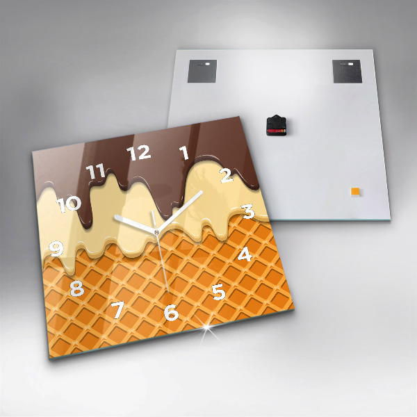 Square glass wall clock Waffle and ice cream
