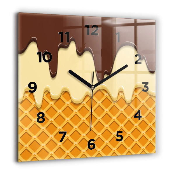 Square glass wall clock Waffle and ice cream