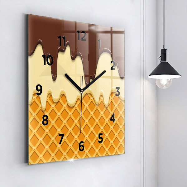 Square glass wall clock Waffle and ice cream