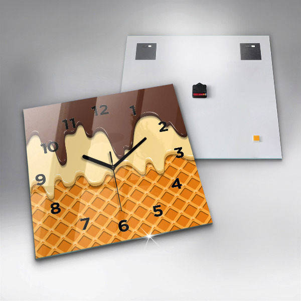 Square glass wall clock Waffle and ice cream
