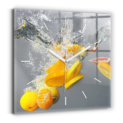 Square glass wall clock Citrus in water