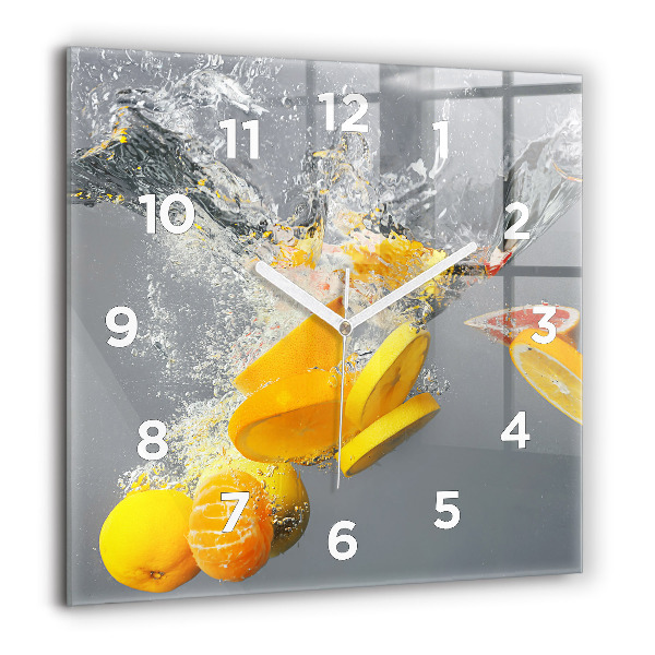 Square glass wall clock Citrus in water