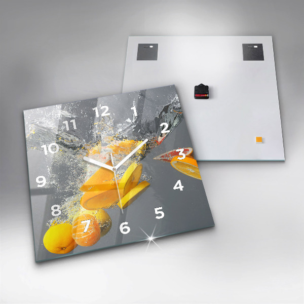 Square glass wall clock Citrus in water