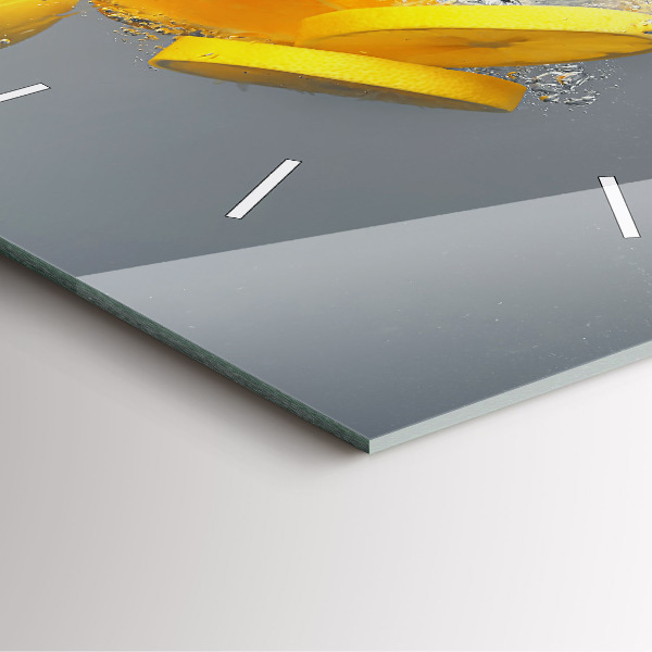 Square glass wall clock Citrus in water