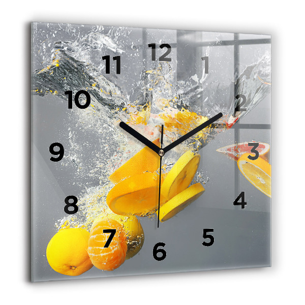 Square glass wall clock Citrus in water