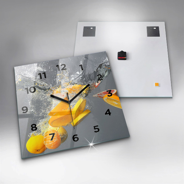 Square glass wall clock Citrus in water