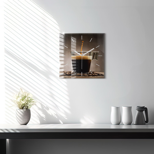 Square glass wall clock A cup of coffee