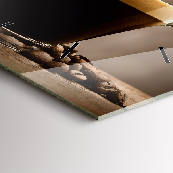 Square glass wall clock A cup of coffee